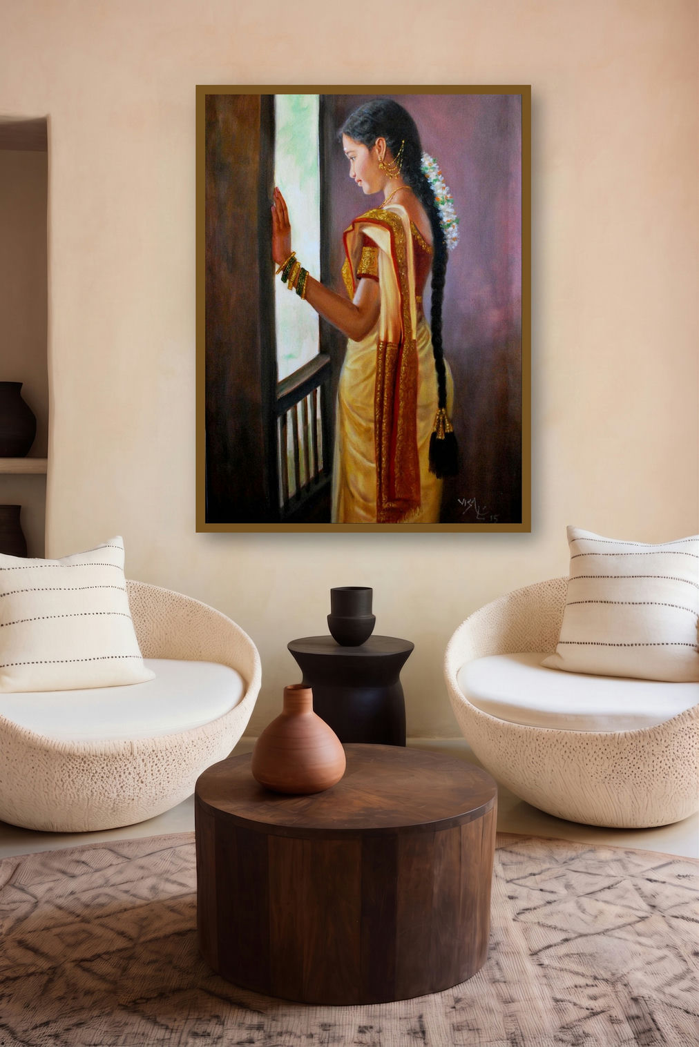 Girl by artist Window (Enchanting Melody) by artist Vishalandra Dakur displayed in a Museum Style gallery