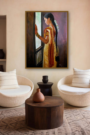 Girl by artist Window (Enchanting Melody) by artist Vishalandra Dakur displayed in a Museum Style gallery