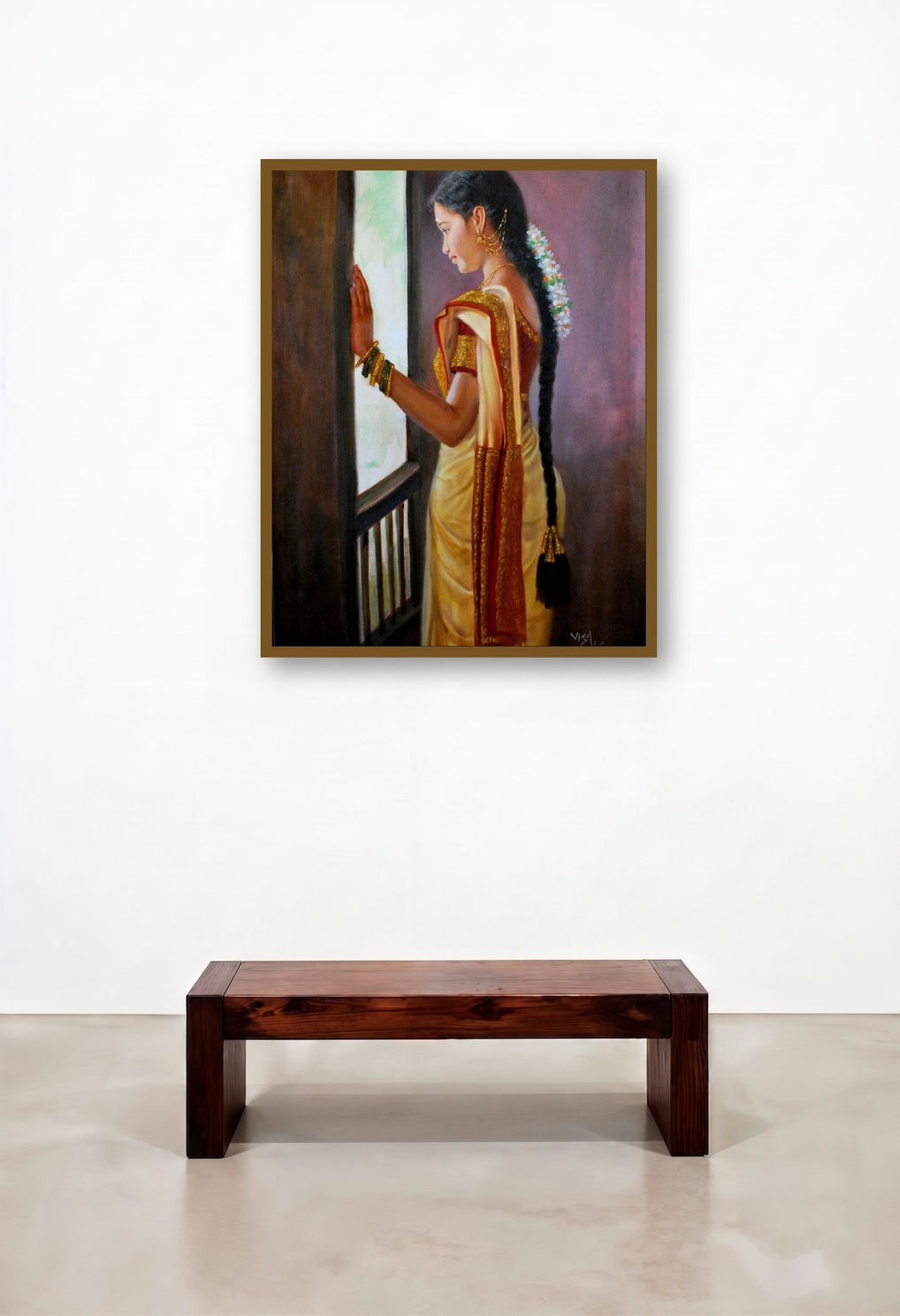Girl by artist Window (Enchanting Melody) by artist Vishalandra Dakur displayed in a Eclectic Hallway
