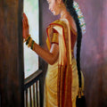 Figurative oil painting titled 'Girl By Window', 32x23 inches, by artist Vishalandra Dakur on Canvas