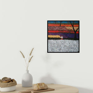 In-situ view of Suruchi Jamkar's 'Girl In Flower Fields' painting in a room