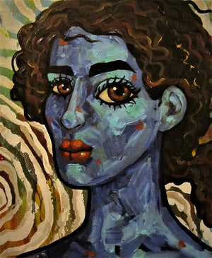 Girl In The Wind Iii (The Sapphire Muse) by Suruchi Jamkar, Original Acrylic Oil Portrait Painting on Canvas, X-Small Vertical Wall Art