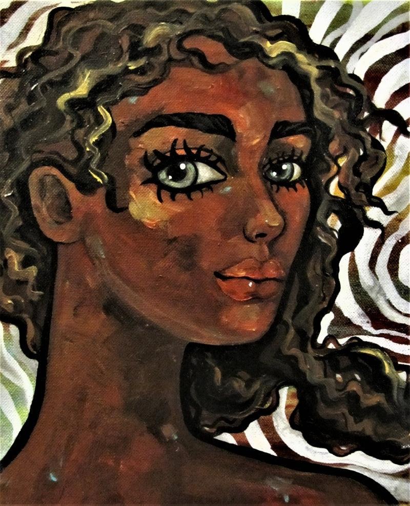 Portrait acrylic oil painting titled 'Girl in the wind IV', 12x10 inches, by artist Suruchi Jamkar on Canvas