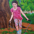 Figurative acrylic painting titled 'Girl Jumping Rope', 30x24 inches, by artist Pooja Kumawat on Canvas