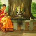 Figurative oil painting titled 'Girl Making a Garland', 16x24 inches, by artist S  Elayaraja on Canvas