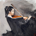 Figurative watercolor painting titled 'Girl Playing The Violin', 8x11 inches, by artist Arunava Ray on Paper