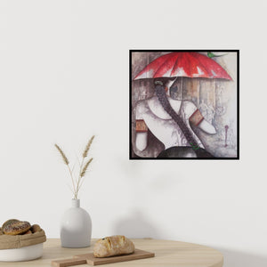 In-situ view of Kappari Kishan's 'Girl With Red Umbrella' painting in a room