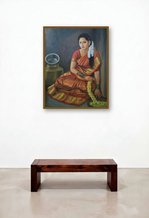 Girl Sitting (Melody of the Banyan) by artist Vishalandra Dakur displayed in a Traditional Lounge