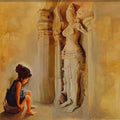 Religious acrylic painting titled 'Girl Sitting In The Verul Caves', 36x48 inches, by artist Sheetal Bawkar on Canvas