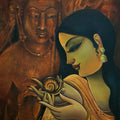 Religious acrylic painting titled 'A Girl With Snails', 36x24 inch, by artist Sumon Naskar on Canvas
