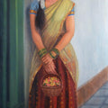 Figurative oil painting titled 'Girl To Temple', 40x23 inches, by artist Vishalandra Dakur on Canvas