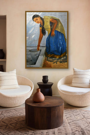 Girl Washing (Divine Melody II) by artist Vishalandra Dakur displayed in a Curated gallery
