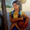 Figurative oil painting titled 'Girl With Pot Of Water', 32x48 inches, by artist Vishalandra Dakur on Canvas