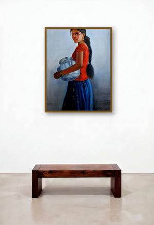 Girl With Steel Pot (Village Vessel) by artist Vishalandra Dakur displayed in a Art Deco Hallway
