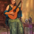 Figurative oil painting titled 'Girl With The Guitar Large', 15x23 inches, by artist Aditya Phadke on Canvas