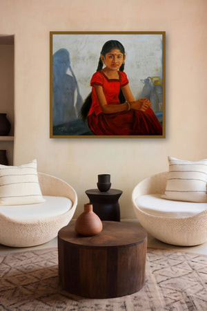 Girl With Two Braids (Triumphant Dance) by artist Vishalandra Dakur displayed in a Modern gallery