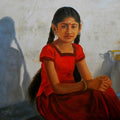 Figurative oil painting titled 'Girl With Two Braids', 23x32 inches, by artist Vishalandra Dakur on Canvas
