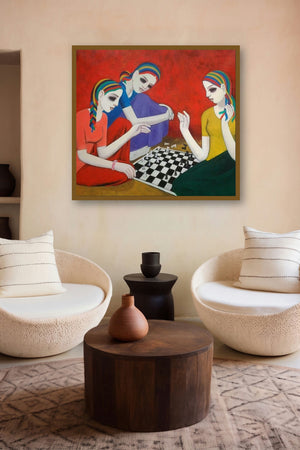 Girls (Contemplation of Innocence) by artist Anil Mahajan displayed in a Contemporary Exhibition gallery