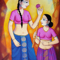 Figurative acrylic painting titled 'Girls With Lotus', 40x30 inches, by artist Pravin Utge on Canvas