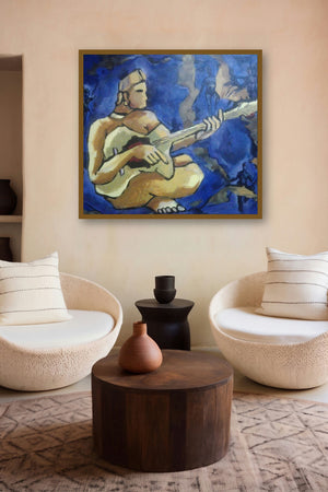 Gittar Player (Strings of Harmony) by artist Chaitan Bhosale displayed in a Indian Art gallery