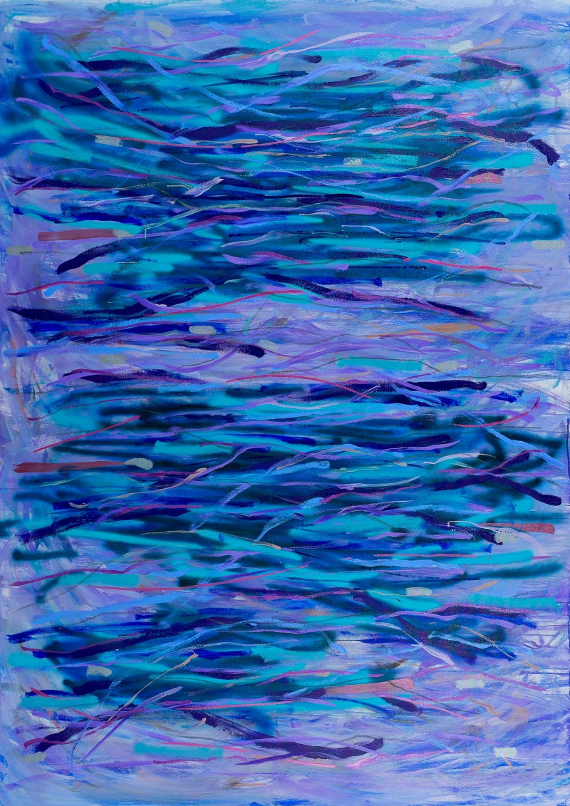 Glacial Gasp' abstract mixed-media painting by artist Sheena Bajaria, 84x60 inch, on canvas