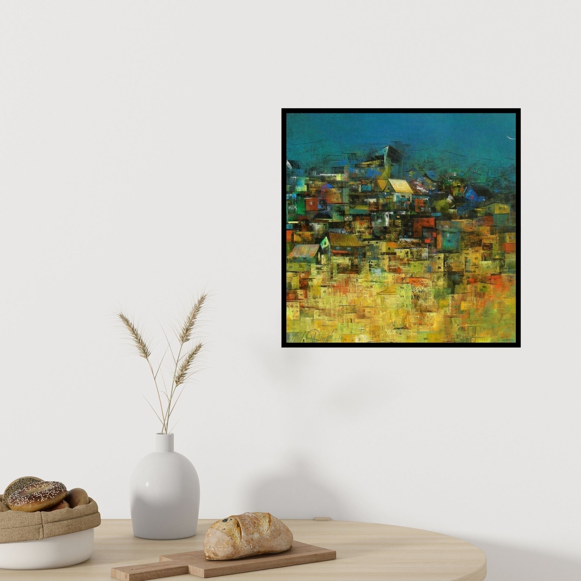 In-situ view of M Singh's 'A Glimpse Of Village 3' painting in a room