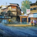 Cityscape watercolor painting titled 'Glorious Morning', 15x22 inches, by artist Abhijit Jadhav on Paper