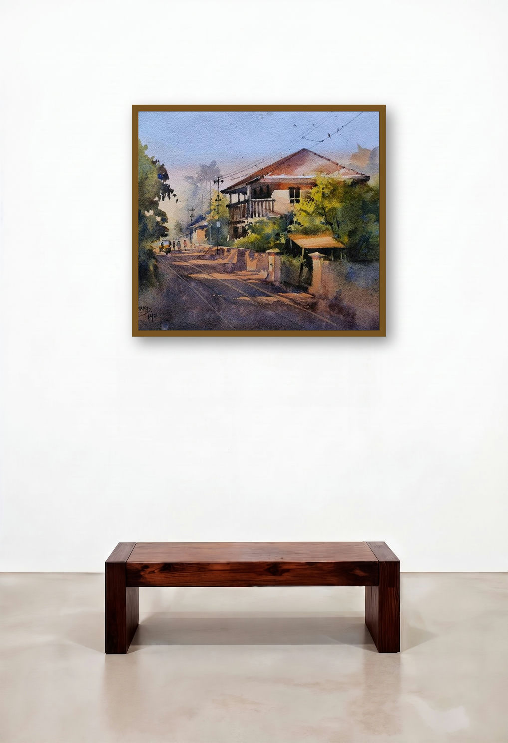 Glory Of Decline (Morning in the Village) by artist Purendra Deogirkar displayed in a Art Deco Lounge