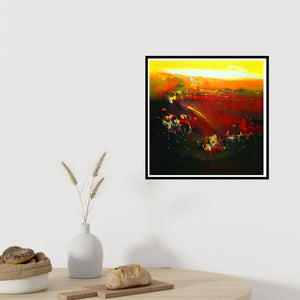 In-situ view of Dnyaneshwar Dhavale's 'Glowing Yellow Light' painting in a room