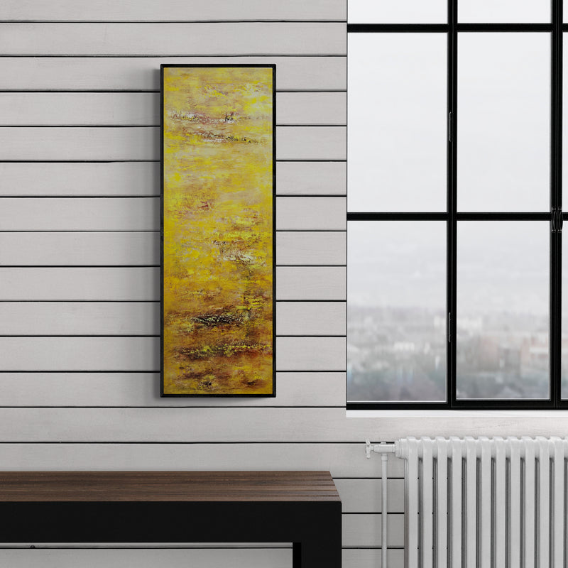 Preview of 'Gm006' Painting by Goutam Mukherjee shown on a wall in a furnished room.