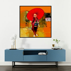 'Gnosis 12' painting by Umakant Tawde shown on a wall in a furnished room.