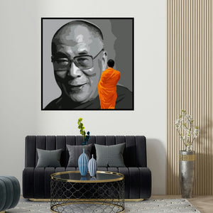 Umakant Tawde's 'Gnosis 19 (Monk in Prayer)' painting visualized above a sofa in a contemporary room.