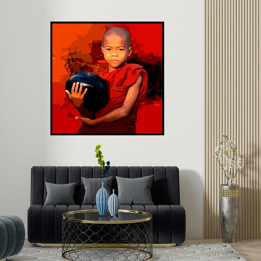 Umakant Tawde's 'Gnosis 2' painting visualized above a sofa in a contemporary room.