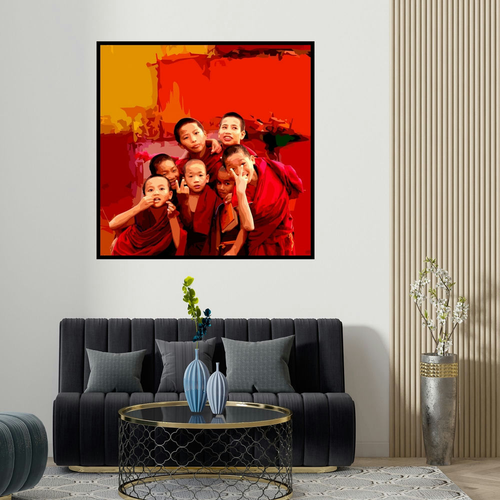 Umakant Tawde's 'Gnosis 4' painting visualized above a sofa in a contemporary room.