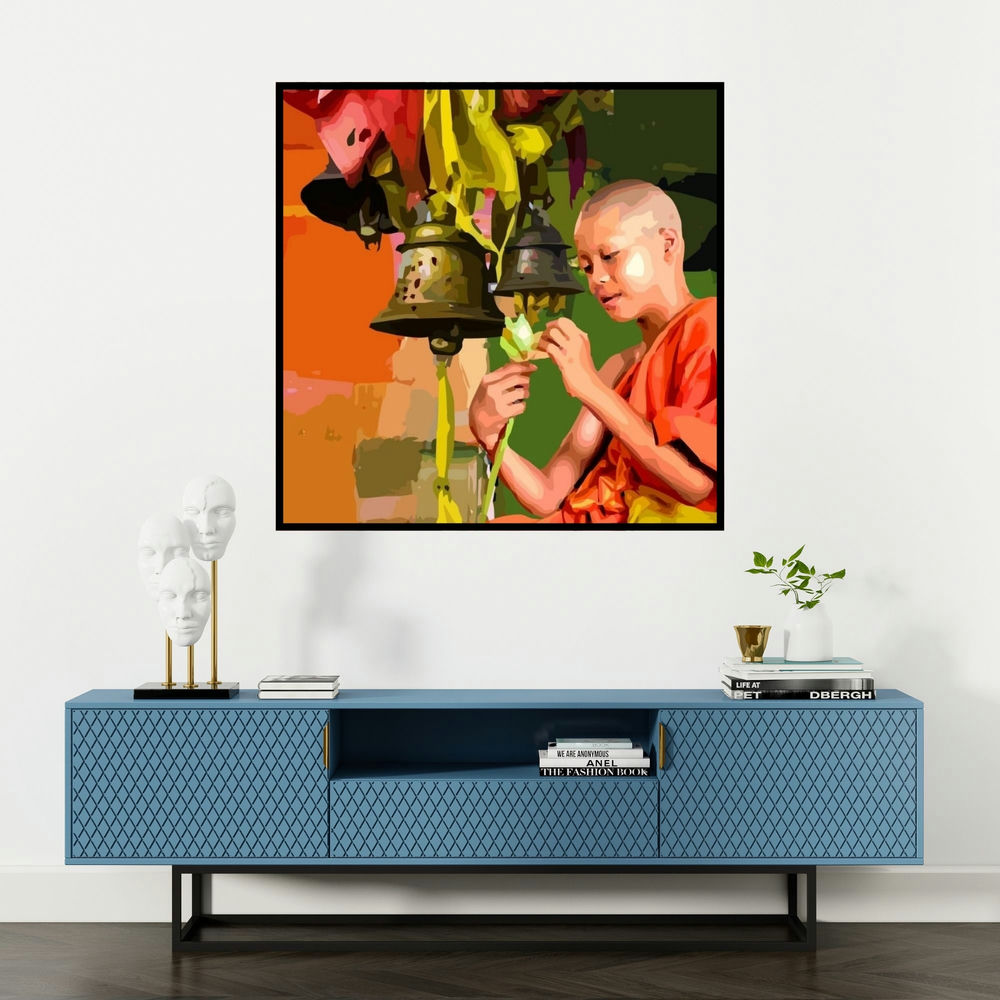 'Gnosis 8' painting by Umakant Tawde shown on a wall in a furnished room.