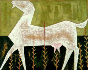 Goat (The Goat) by Ranjith Raghupathy, Original Acrylic Contemporary Painting on Cardboard, Medium Horizontal Wall Art