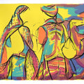 Figurative serigraphs painting titled 'Goatherders', 40x52 inches, by artist Vrindavan Solanki on Paper