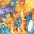Religious acrylic painting titled 'God Playing Flutes With More Hands', 32x42 inches, by artist Balaji Ubale on Canvas