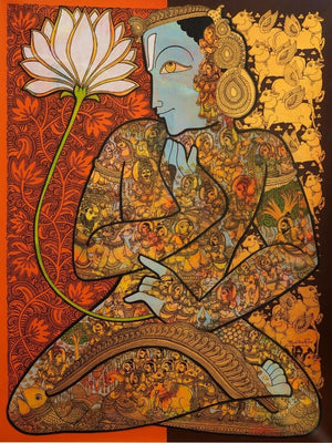 Religious acrylic painting titled 'God Vishnu', 48x36 inches, by artist Ramesh Gorjala on Canvas