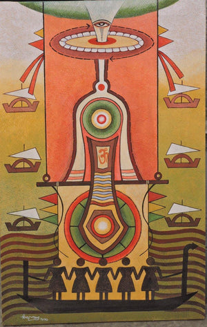 God1 (The Ascent) by Binay Polley, Original Acrylic Religious Painting on Canvas, Large Vertical Wall Art