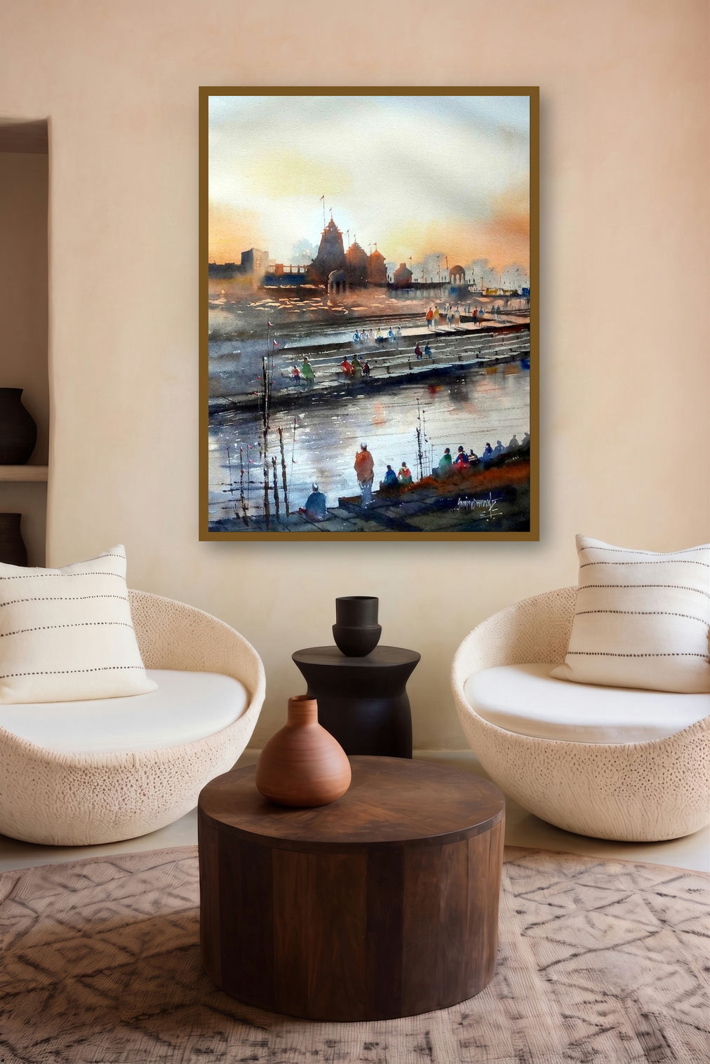 Godavari Ghat by artist Sanjay Dhawale displayed in a Minimalist gallery