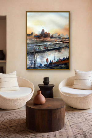 Godavari Ghat by artist Sanjay Dhawale displayed in a Minimalist gallery