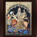 Religious tanjore traditional art titled 'Goddess Durga Tanjore Painting', 24x18 inches, by artist Myangadi Tanjore on Plywood
