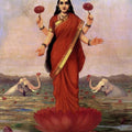Figurative oil painting titled 'Goddess Lakshmi', 36x26 inches, by artist Raja Ravi Varma Reproduction on Canvas