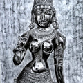 Goddess With Lotus' religious charcoal drawing by artist Preeti Ghule, 36x26 inch, on paper