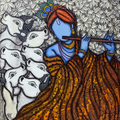 Godhooli Bela 2' religious acrylic-charcoal painting by artist Mrinal Dutt, 36x32 inch, on canvas