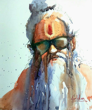 Going With The Flow by Gulshan Achari, Original Watercolor Figurative Painting on Paper, X-Small Square Wall Art