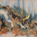 Abstract mixed-media painting titled 'Golden Autumn', 36x60 inch, by artist Ruchi Singhal on Canvas