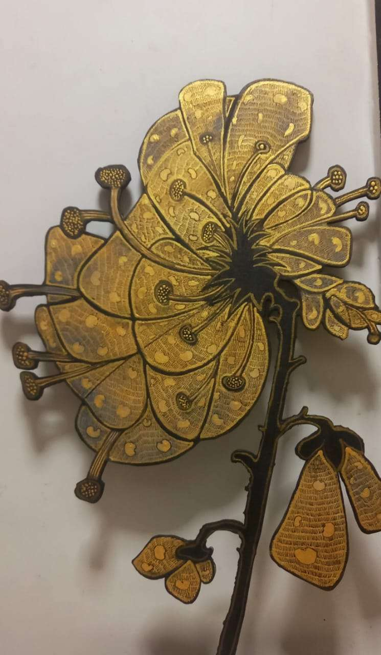 Golden Bloom' nature mixed-media painting by artist Yogesh Powale, 26x24 inch, on canvas