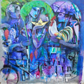 Golden Boat by Madan Lal, Original Acrylic Figurative Painting on Canvas, Medium Square Wall Art